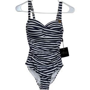 Nip Tuck Bond-eye Blue Striped One-piece Swimsuit‎ Womens NWT size 4 /q1